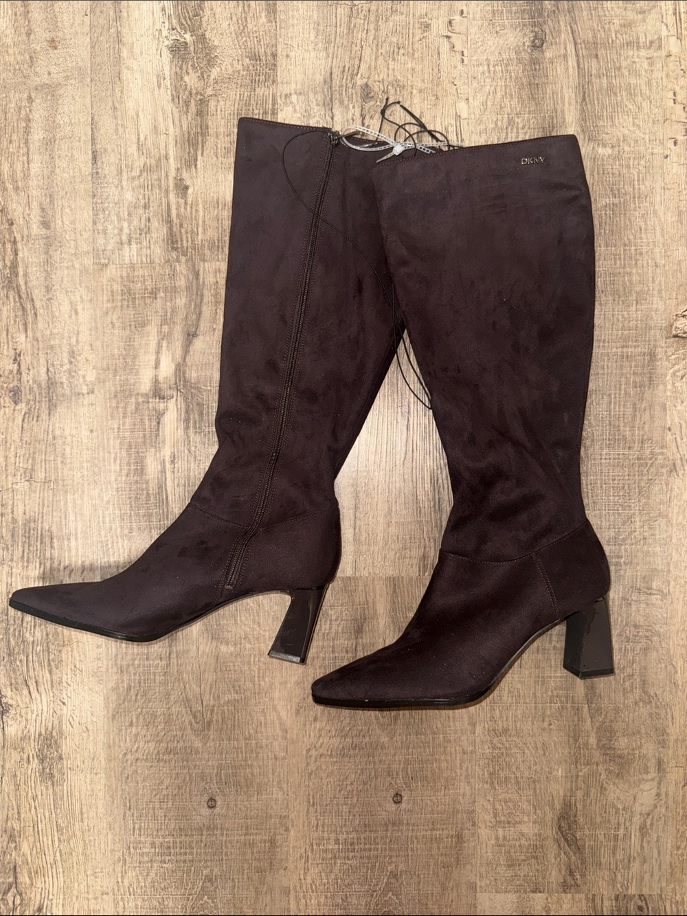 DKNY Dark Brown Suede Knee-High Heeled Boots